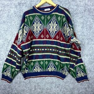 Vintage Windridge Sweater Mens Large Dark Moody Fair Isle Crew Neck Apres Ski